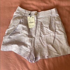 Zara lavender High Waist Shorts with Tailored Pleats